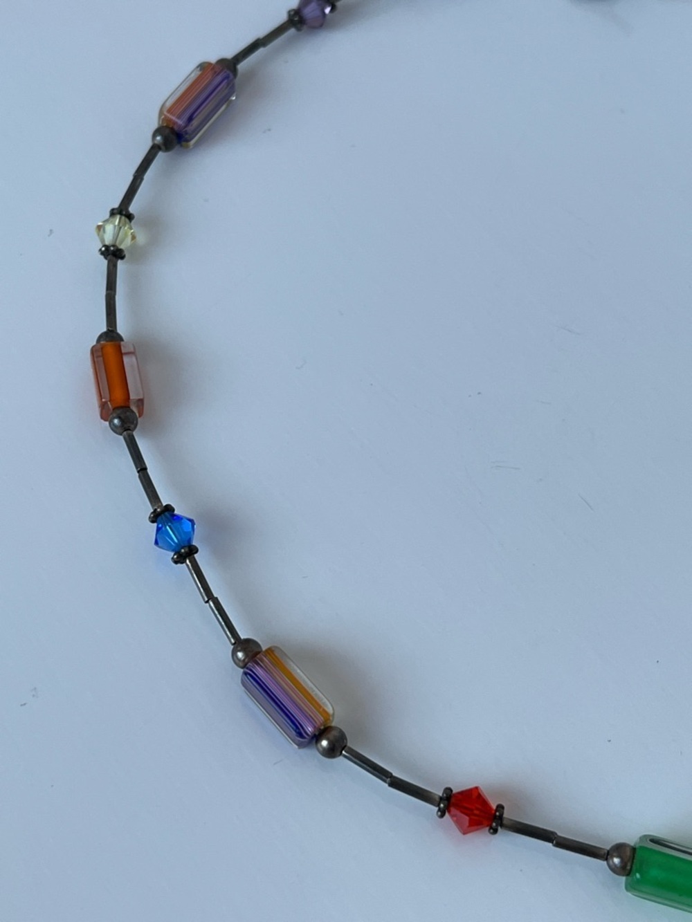 Vintage Shube Sterling Silver Multicolor Glass Bead Necklace 90s Art Jewelry - Picture 5 of 10